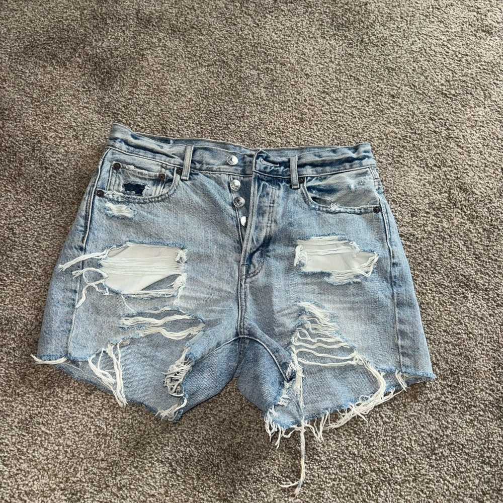 American Eagle Outfitters Blue Distressed Jean Shorts